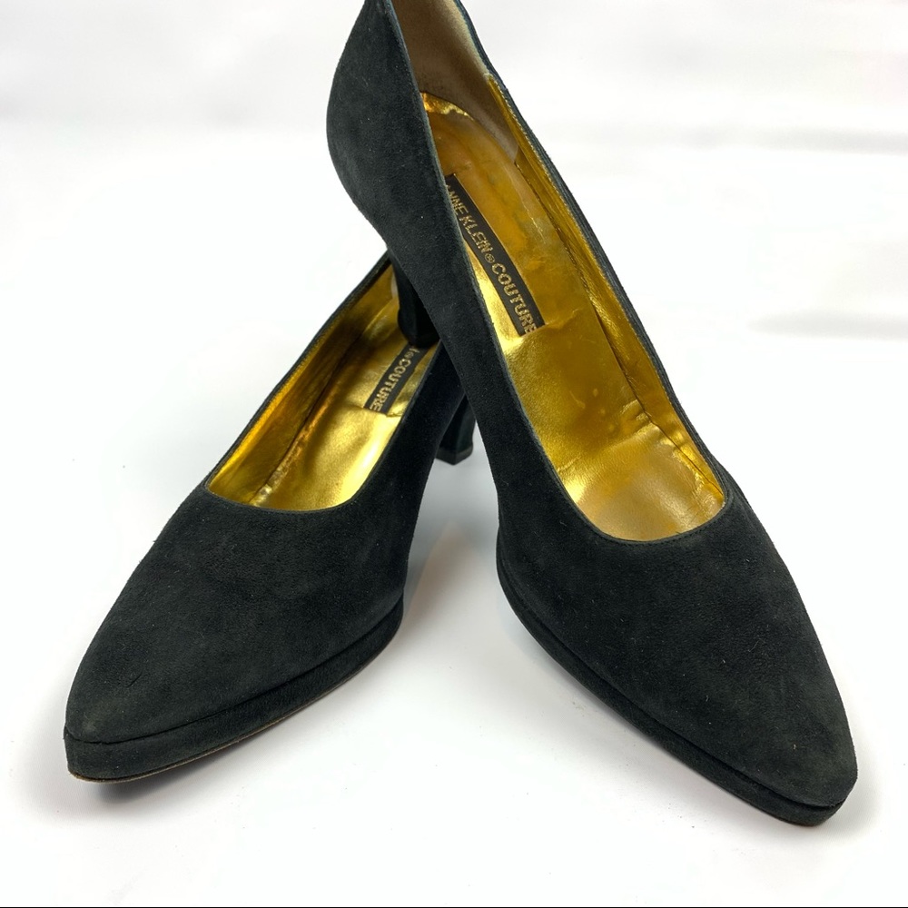 Vintage Anne Klein Couture Suede Pumps Black Size 9